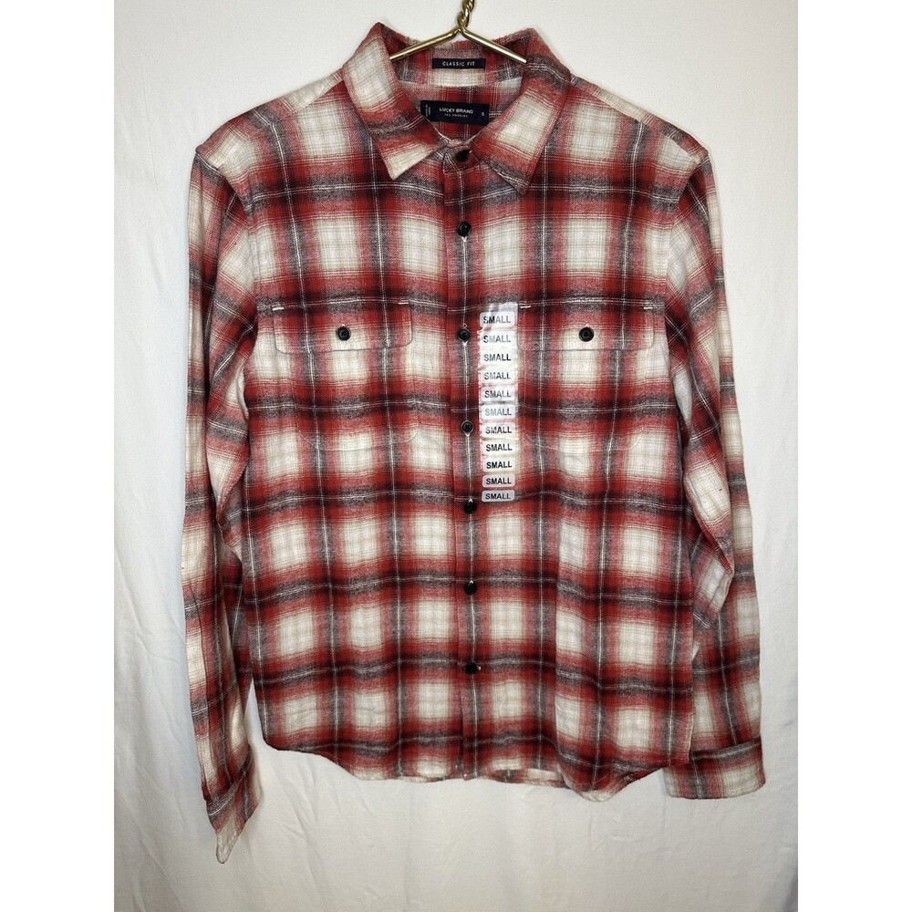 NWT Lucky Brand Shirt Men's Red Plaid Flannel Long Sleeve Button Up Sz Small
